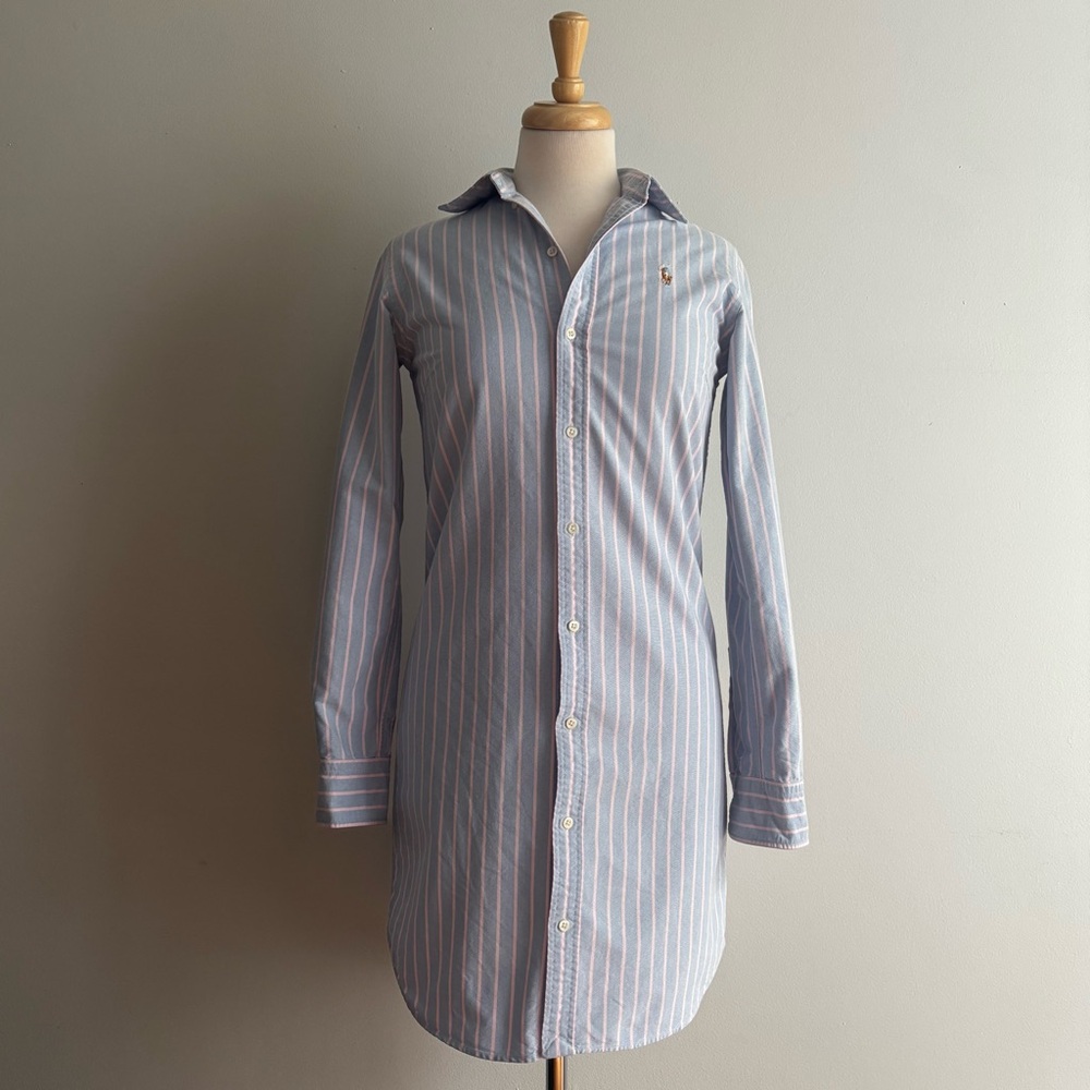 Ralph Lauren Light Blue and White Pinstripe Shirt Dress